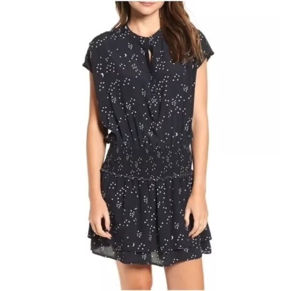 Rails Jolie Black Moon Star Print Smocked Waist Mini Dress XS‎ Space Drop Waist